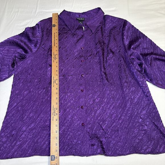 Maggie Barnes 3X Button Front Blouse Purple Textured Crinkle Career Office NWT - Picture 7 of 13